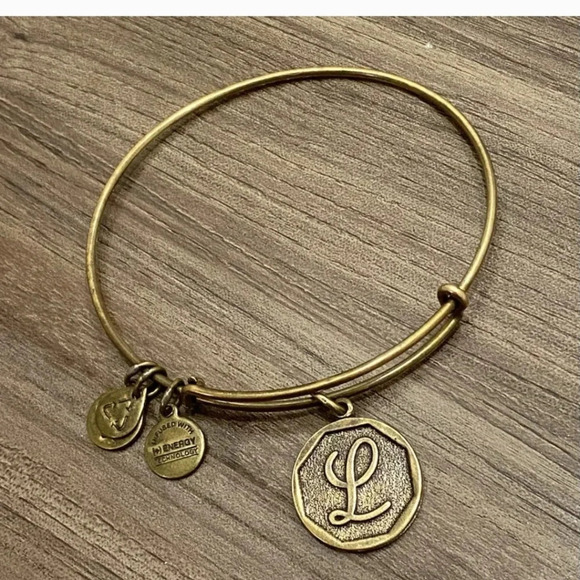 - Alex and Ani Initial "L" Expandable Wire Bangle with  Rafaelian Gold finish - Picture 8 of 8